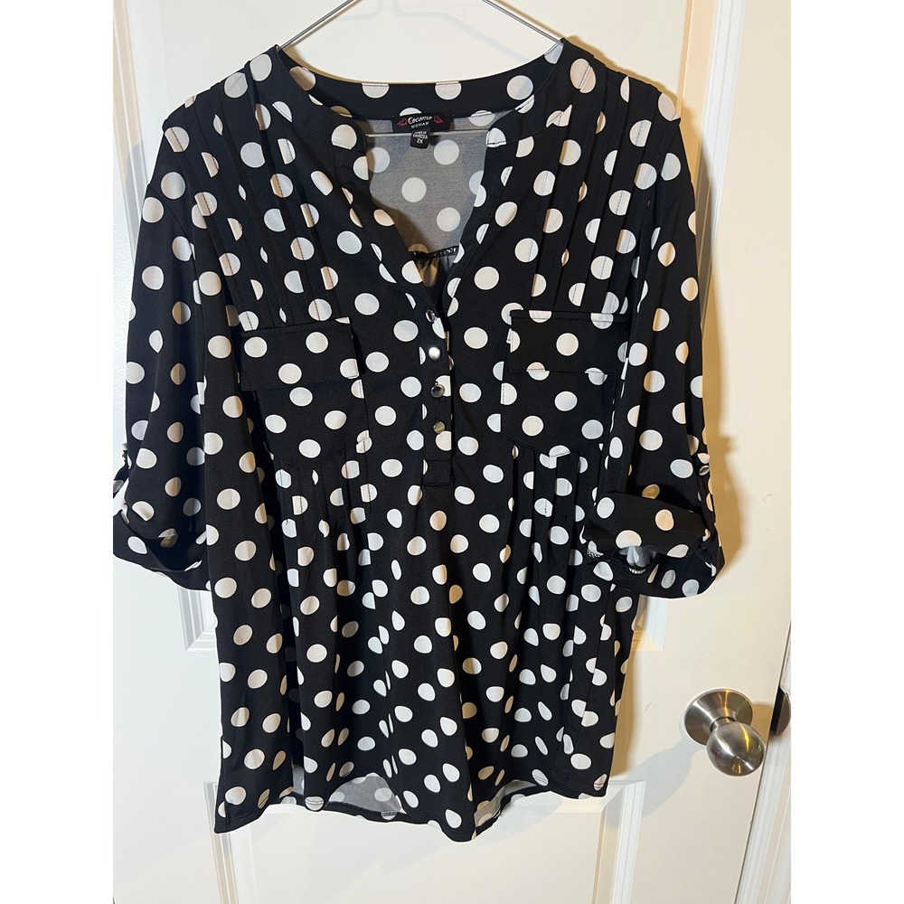 Cocomo Woman Womens Blouse Polka Dot‎ Black 2X